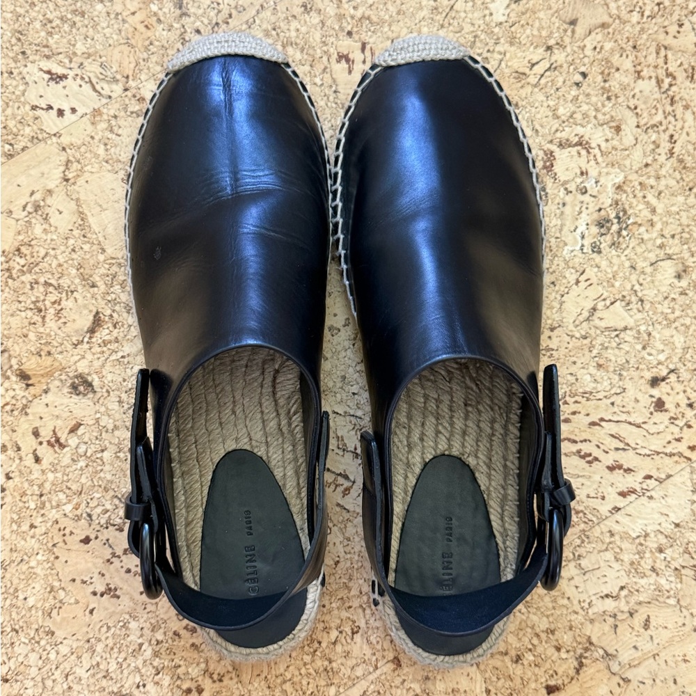 CELINE Black Leather Espadrille Flats